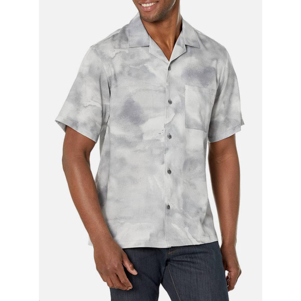 Theory Men Gray Cloud Print Button Down Camp Shir… - image 1